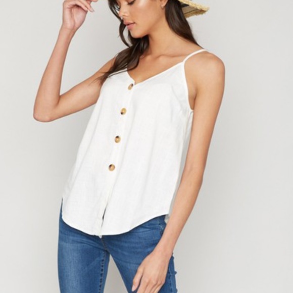 IN STOCK DEBRA Button Down Cami Top - OFF WHITE - Picture 3 of 3